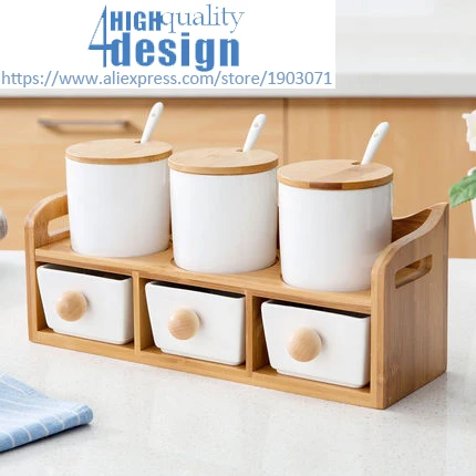 

Drawer Type Ceramic Seasoning Jar Cruet Bottle Set Household Kitchen Double Seasoning Jar Seasoning Box