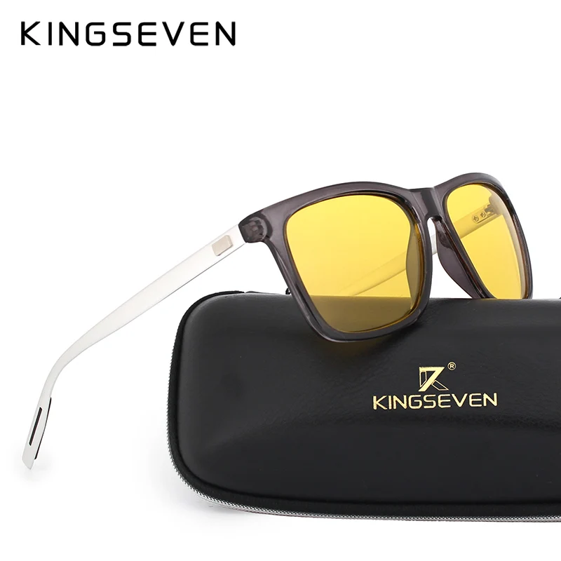 KINGSEVEN New Night Vision Sunglasses Men Brand Designer Fashion Polarized Night Driving Enhanced Light At Rainy Cloudy Fog Day