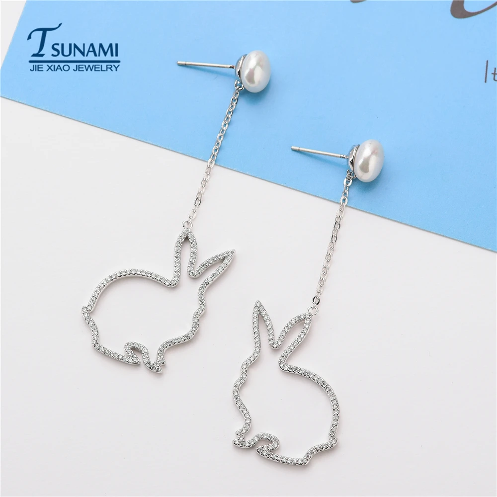 عالية الجودة والفاخرة الأبيض أرنب اللؤلؤ الزركون أقراط. سلسلة من هزاز الزركون مع الإناث صديق مجوهرات. ER-209