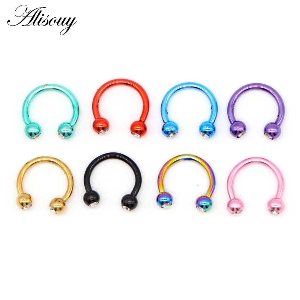 Alisouy 1PC Stainless Steel Hoop Nose Ring Nose Piercing Fake Piercing Septum Clicker Numbers Hanger For Jewelry