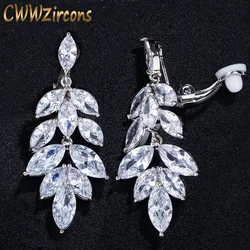 CWWZircons Gorgeous Long Drop Cubic Zirconia Crystal Japanese No Pierced Ear Clip On Earrings for Women Wedding Party CZ407