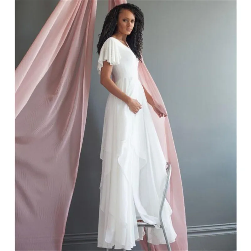 

Beach Wedding Dress vestido de noiva In Stock Plus Size Spaghetti Straps Chiffon Wedding Gowns Bridal Dresses