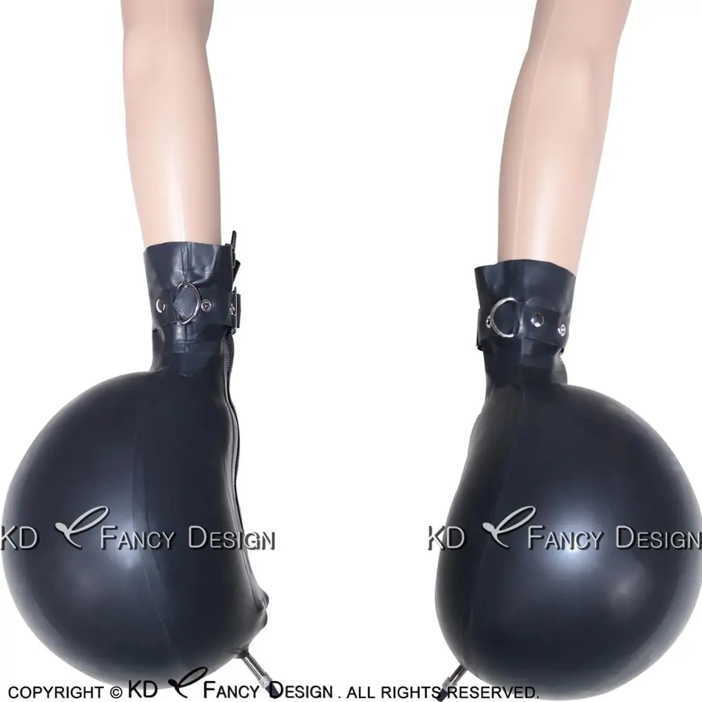 Black Short Sexy Inflatable Latex Gloves with Belts Buckles Rubber Mitts ST-0007