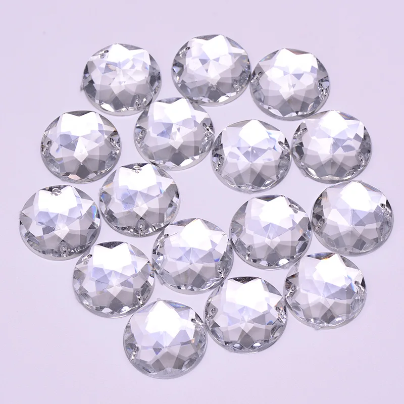 JUNAO 6 8 10 12 18 20 30 52mm Sew On Clear AB Rhinestones Appliques Flatback Round Acrylic Crystal Stones Sewing Scrapbook Beads