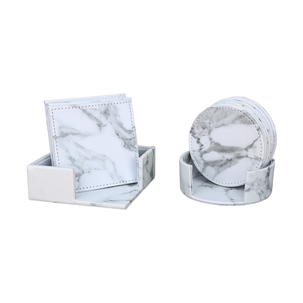 Office Supplies Marble Desk Organizer Set Wooden Pen Holder PU Leather Stationery Storage Box Tissue Boxes Square Cup Coaster