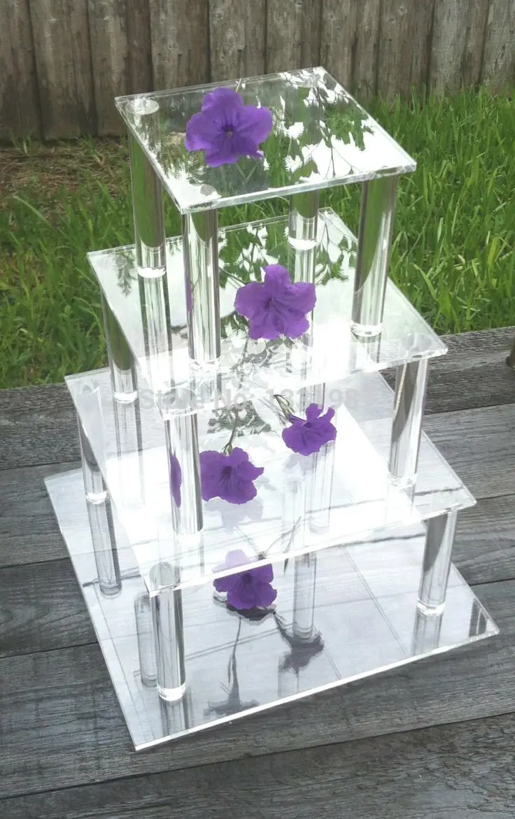 4 Tier Square Clear wedding favors Cupcake/Wedding Party Acrylic Round Cake Stand/ Cupcake Stand Tower/ Dessert Stand