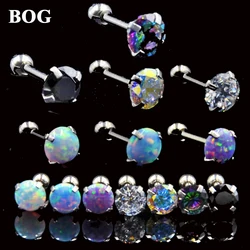 1PC 16g Surgical Steel Round Crystal Opal Ear Helix Tragus Top Upper Ear Earring Stud Labret Earrings Body Piercing Jewelry