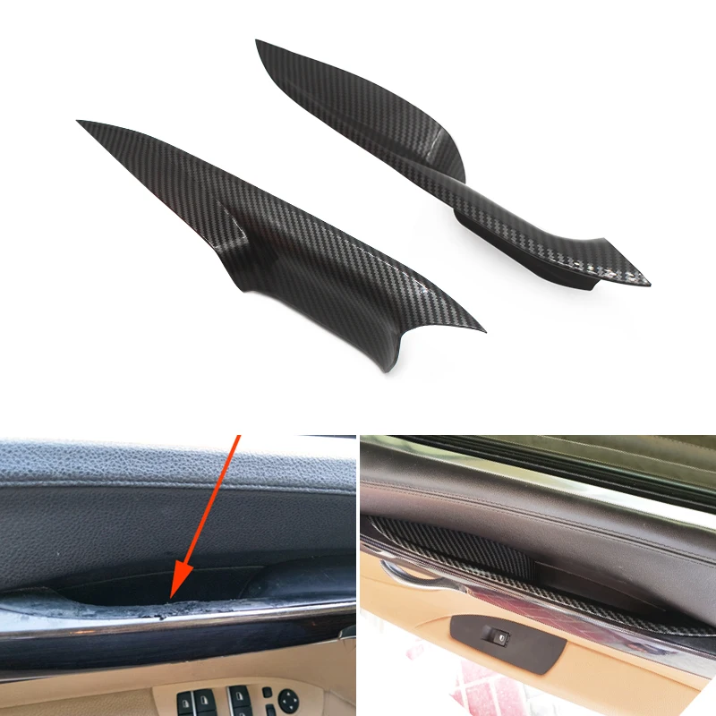 Carbon Texture Interior 2pcs Front Door Handle Pull Quick Install Cover Trim For BMW 7 Series F02 2009 - 2015 735 740 750 760