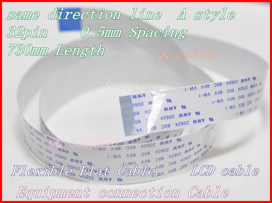 Espaciado de 0,5mm + 730mm de longitud + 32 pines A/misma línea de dirección, Cable plano Flexible FFC. 32P x 0,5 a x 730MM