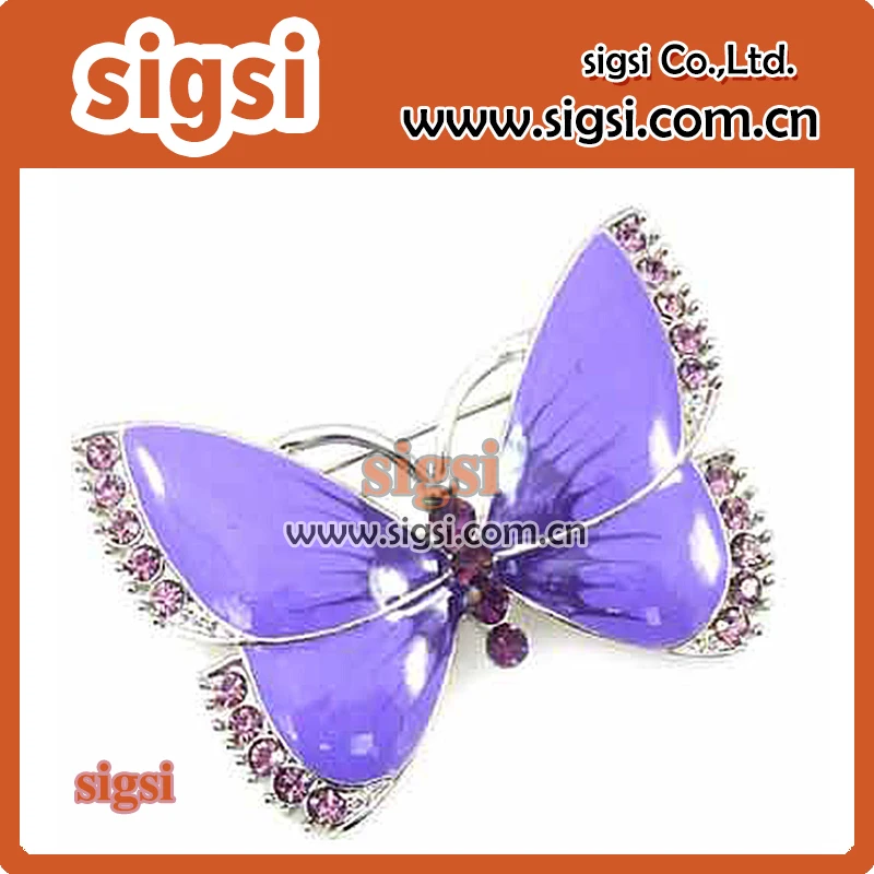 100pcs fashion silver plated enamel rhinestone 3colors butterfly purple/yellow/white animal brooch pin