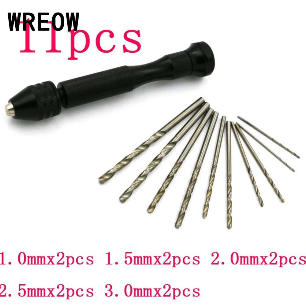 11PCS Precision Mini Micro Aluminum Drill Hand Keyless Chuck Micro Twist Hand Drill Bits Rotary Tool Wood Woodworking Drilling