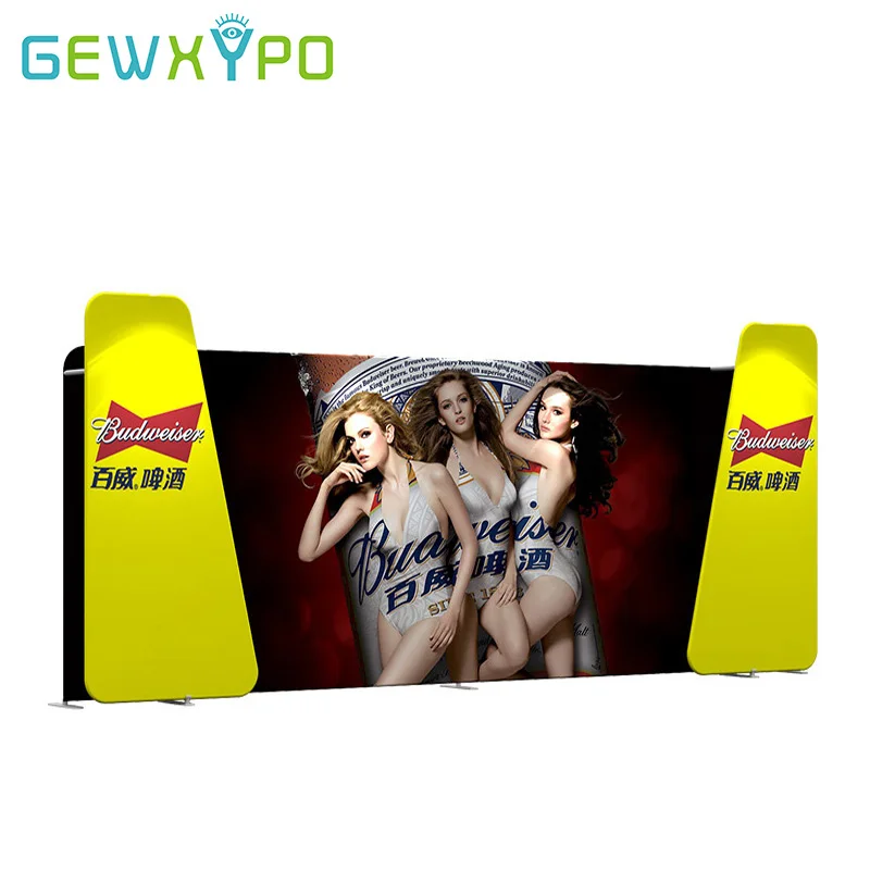 Trade Show Booth 20ft Portable Straight Pillow Case Style Fabric Backdrop Display Stand With Two Overlap Advertising Banner Wall