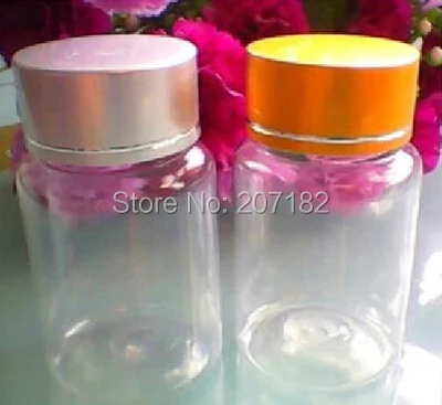 (100pcs/lot) 100ml/100g Transparent Wide Mouth PET Powder Bottle,Capsule Bottle, Plastic Bottle with Gold/Silver Metal Cap