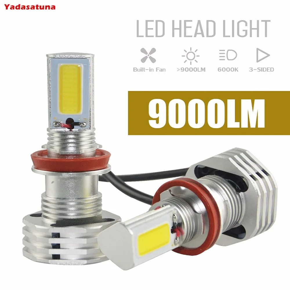 

Pair 90W H11 LED Headlight DRL Bulb H8 H9 3 Side COB High Low Single Beam Kit White 9000LM Replace for HalogenHID Bulbs