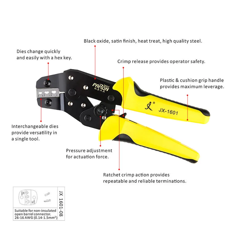 PARON 2.5-6mm 14-10AWG Wire Crimper Photovoltaic Wire Connector Terminals Wire Stripper Crimping Pliers Tools