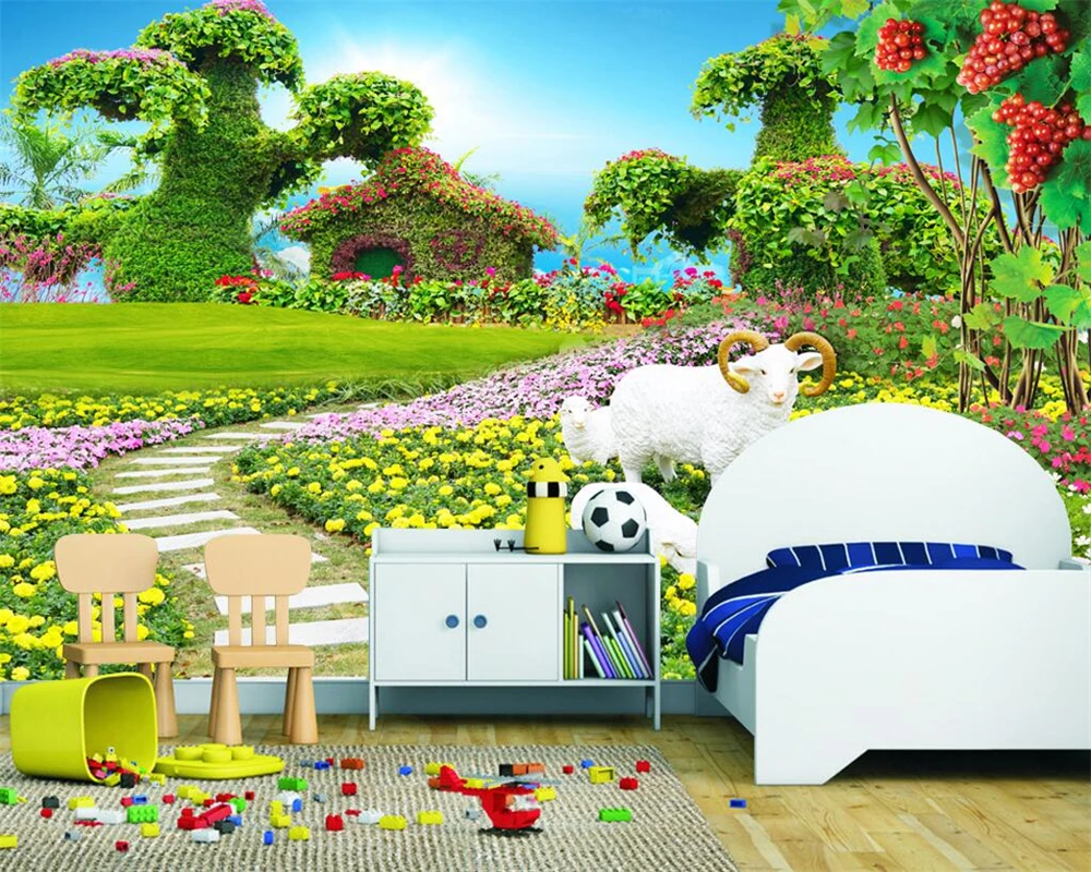 

Beibehang Custom wallpaper fresh flowerbed sheep 3D TV background wall living room bedroom sofa background murals 3d wallpaper