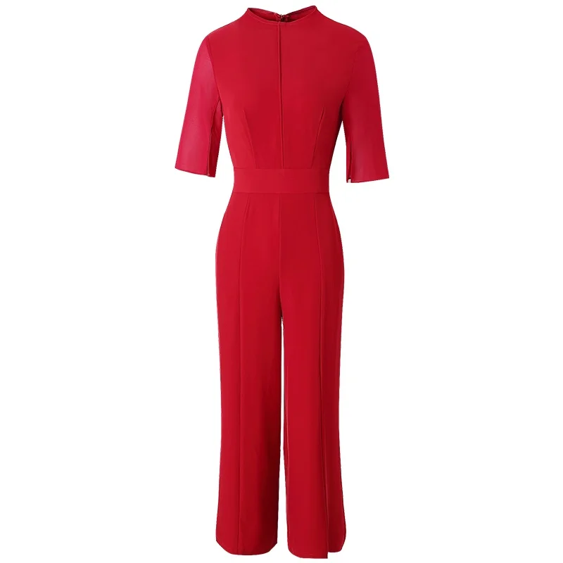 Elegant Jumpsuits สำหรับผู้หญิง 2019 ฤดูร้อนฤดูใบไม้ผลิหญิง OL Overalls Paysuits สูงเอวสุภาพสตรีสำนักงานสวมใส่ Jumpsuit 2019 DD2067