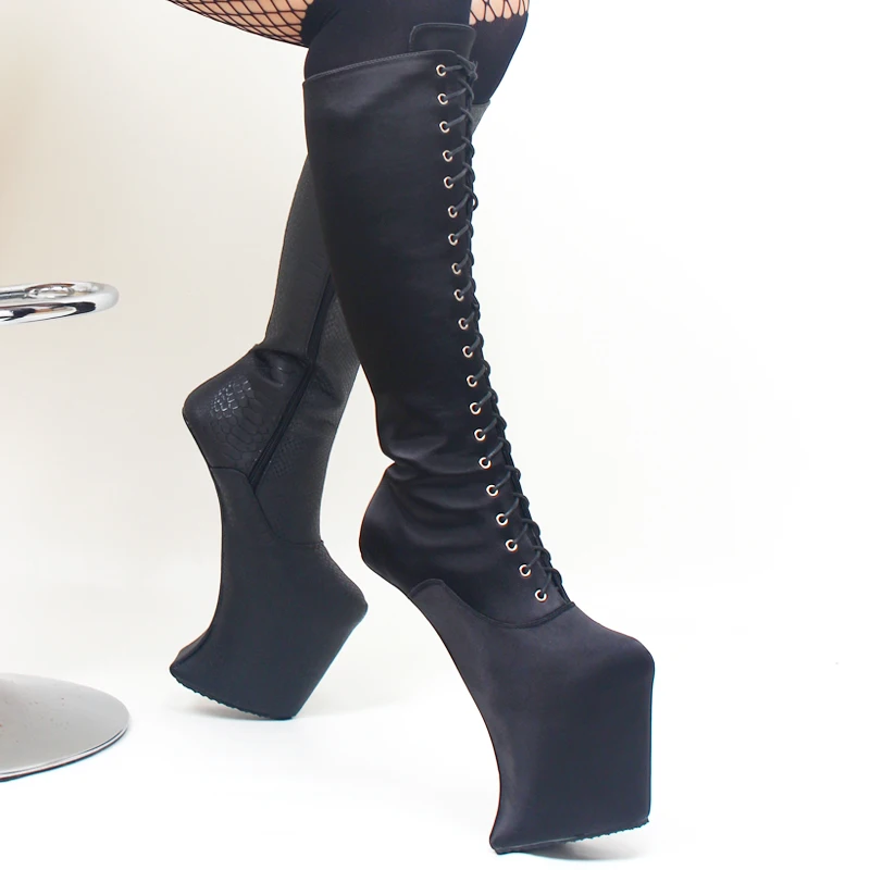 Heelless Platform boots Women Knee High Sexy Shoes Extreme high 8 inch heel Fetish Horse Ponying Stallion Hoof Sole boots