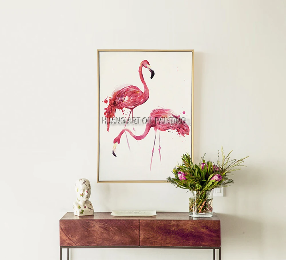 Artist Hand-painted High Quality Modern Animal Flamingo Oil Painting for Wall Decor Handmade Red Animal Flamingos Decor Painting