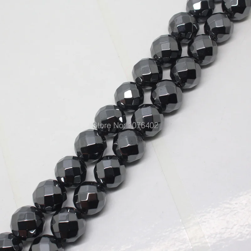 

Mini. order is $7!12mm Beautiful Faceted Black Hematite Round Loose Beads 15"