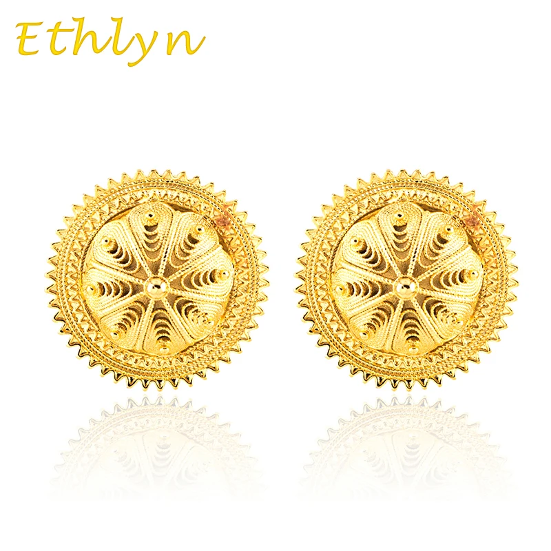 Ethlyn-pendientes etíopes de diseño clásico para mujer y niña, joyería etíope, Color dorado