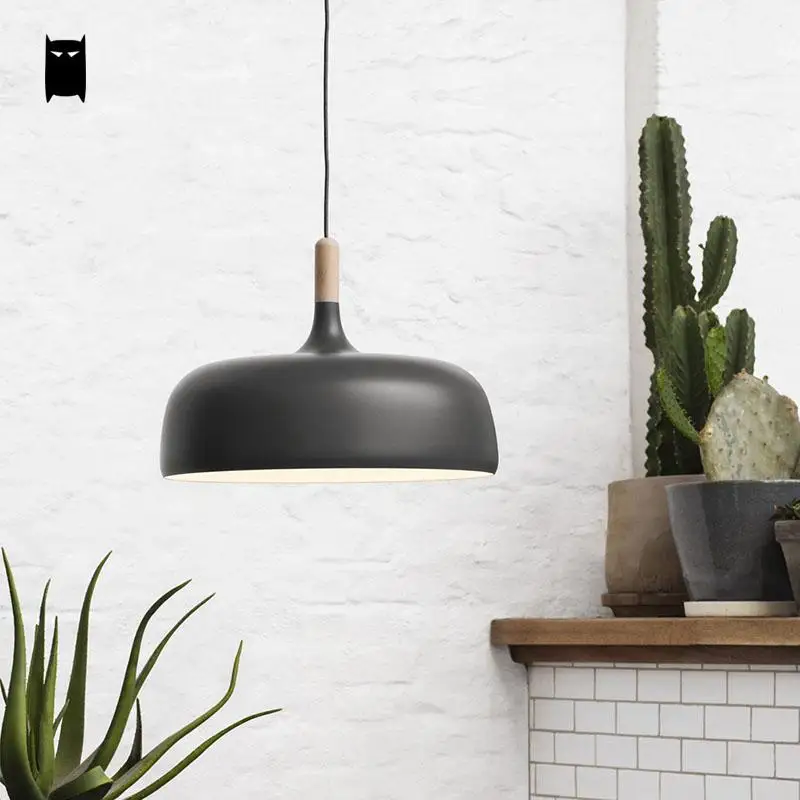 White Black Wood Aluminum Shade Pendant Light Cord Fixture Modern Nordic Korean Creative Hanging Lamp Dining Table Study Room image 4