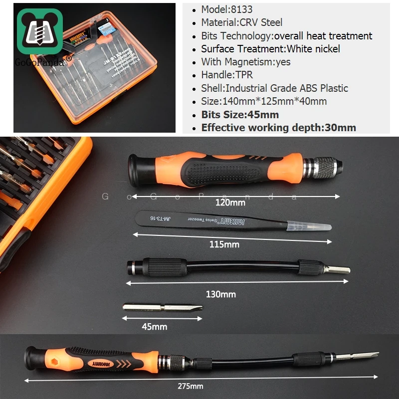 Free Shipping 23-in-1 Screwdriver Set With 45mm Sandblasted Nickel-plated Bits For Deep Hole Operation With Magnetism