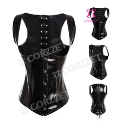 Latex Black PVC Waist Trainer Vest Shaper Sexy Corpete Corselet Underbust Corset Bustier Crop Top Female Corsets And Bustiers