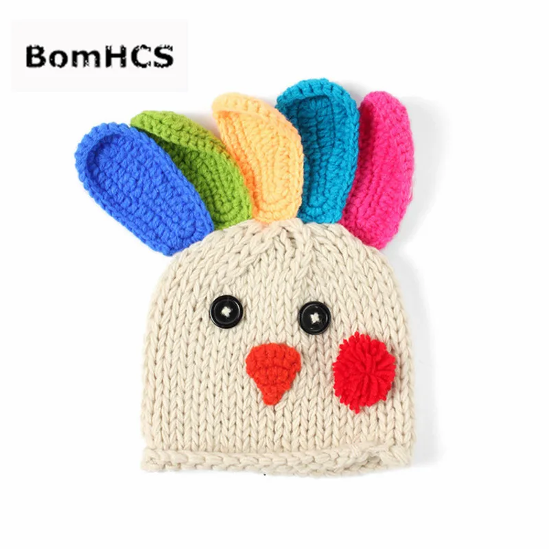 BomHCS Cute Cartoon Little Bird Beanie 100% Handmade Knitted Kids Hat Color Comb Chick Womens' Cap