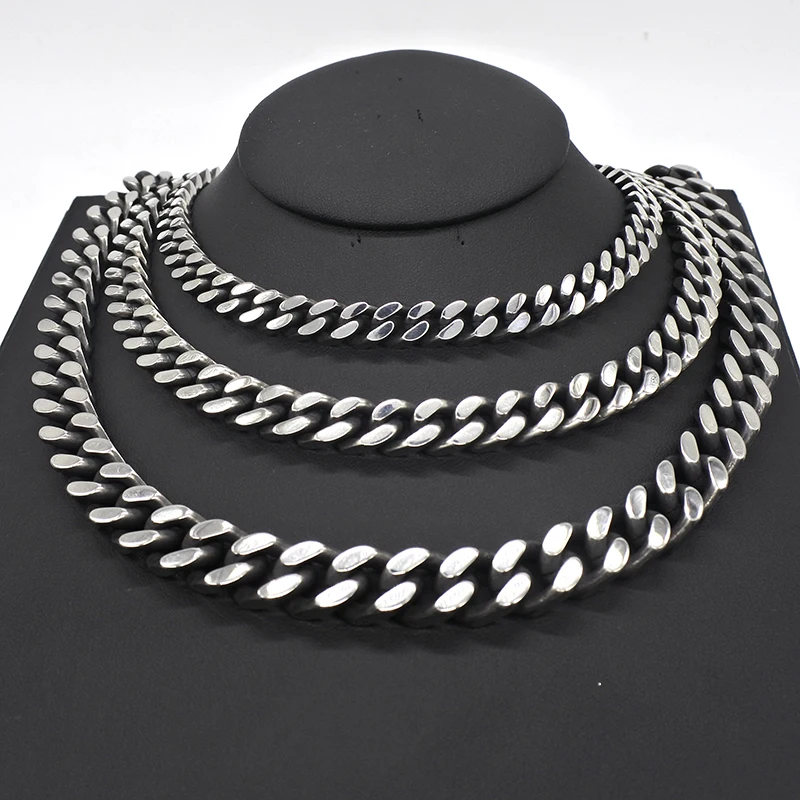 AMUMIU Antique Finished Stainless Steel Necklace Link Chains Cuban Long for Woman Man HZN181