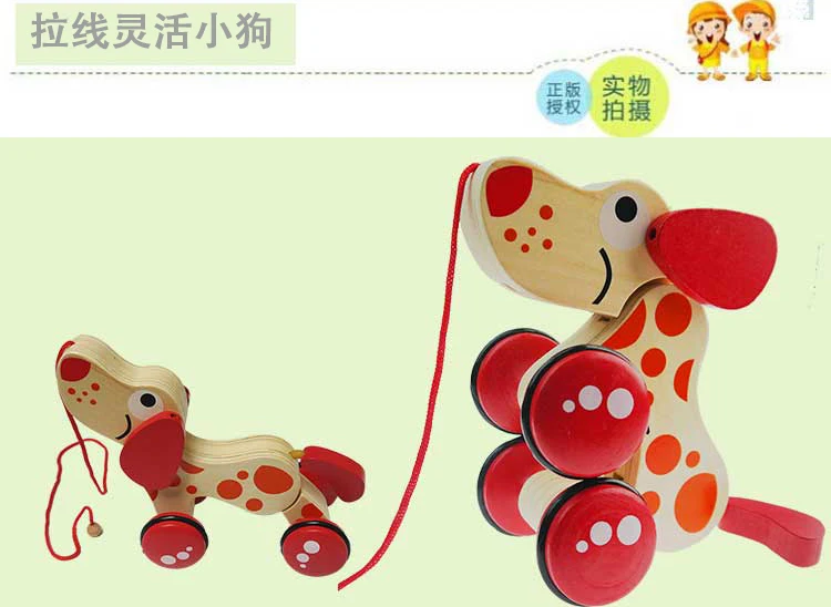 Wooden Animal Pull Car Wheel Toy Big Crocodile Dog Baby Toddler Infant Carts Baby Building Blcks Climb Toys Gift 2021