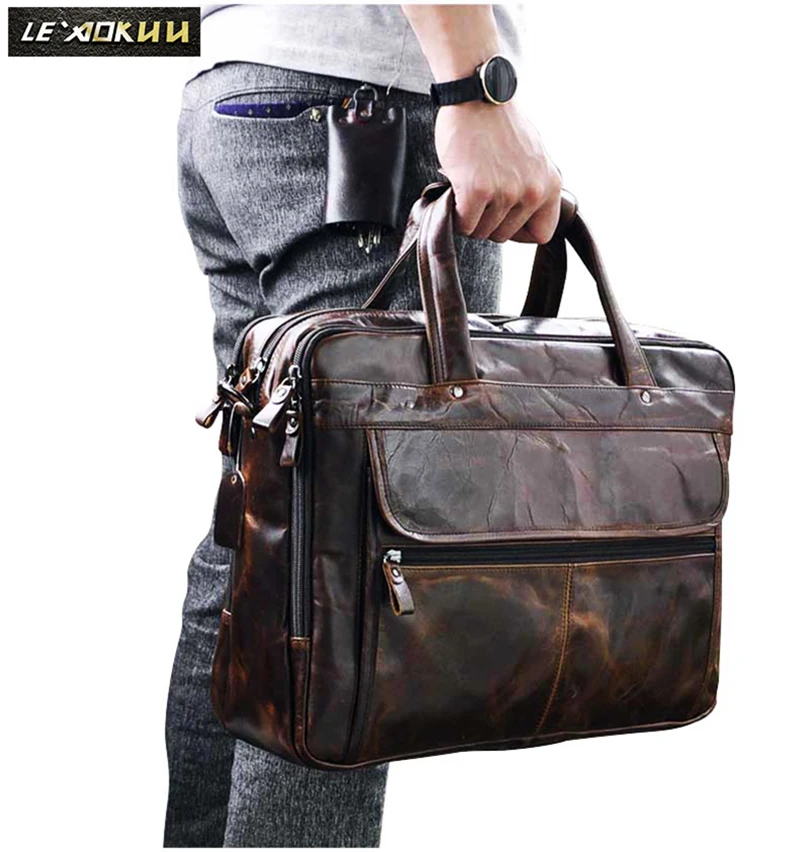 Men Oil Waxy Leather Antique Design Business Briefcase Laptop Document Case Coffee Attache Messenger Bag Tote Portfolio 7146