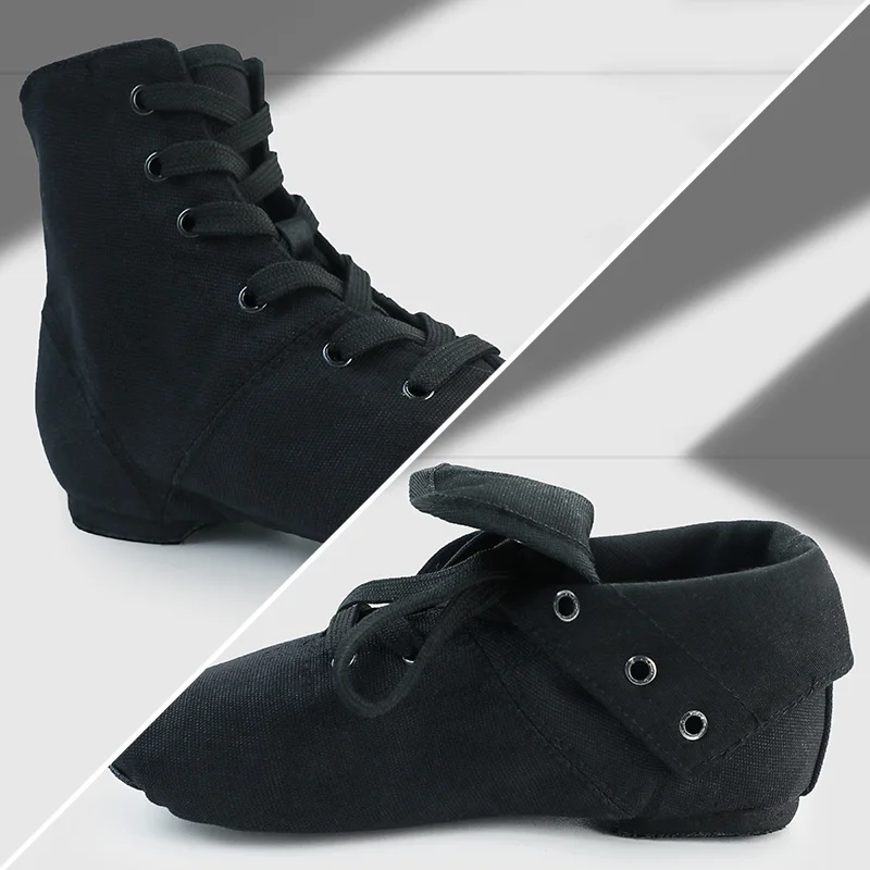 Canvas Jazz Shoes Girls Boys Black Dance Sneakers Soft Split Sole Dance Shoes Lace Up Children Adult Jazz Dance Boots