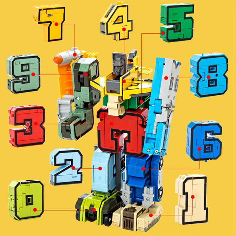 15PCS Assembling Building Blocks Educational Action Figure Transformation Number Robot Deformation Toys for Children