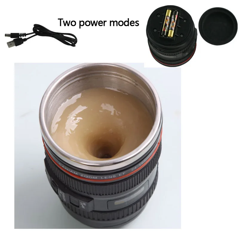 Creative Thermos Mugs Electric USB Mixing Cup Stainless Steel insulated Vacuum flasks Emulation Lens Camera Mug 450ML Thermoses