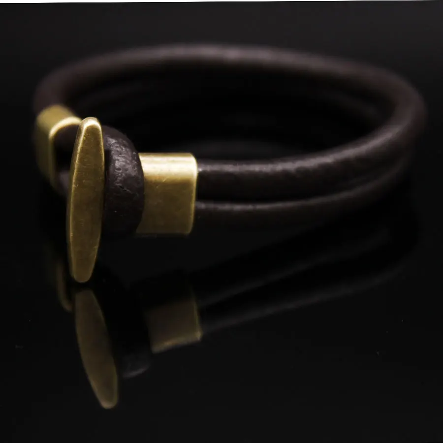 21cm Männer Schmuck Pirate Stil Bronze Echtem Leder Anker Armbänder Großhandel Manschette Geflochtene Wrap Armband & Armreifen Braun Farbe