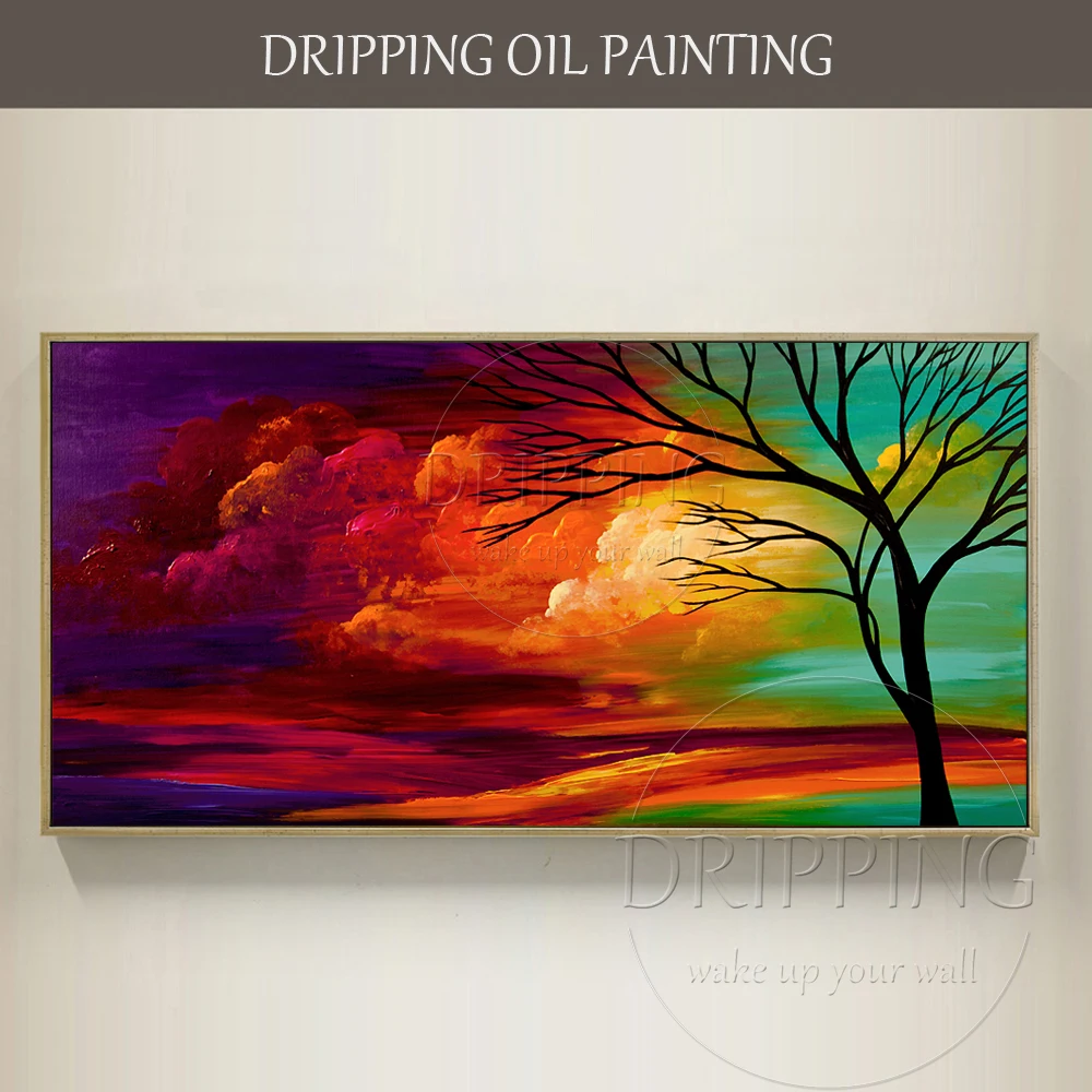 Skilled Painter Hand-painted High Quality Abstract Lonely Tree Oil Painting on Canvas Rich Colors Beautiful Landscape Painting