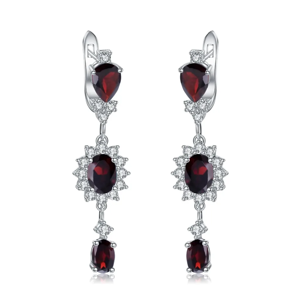 

GEM'S BALLET 4.88Ct Natural Red Garnet Gemstone Drop Earrings 925 Sterling Silver Green Agate Earrings for Women Fine Jewelry