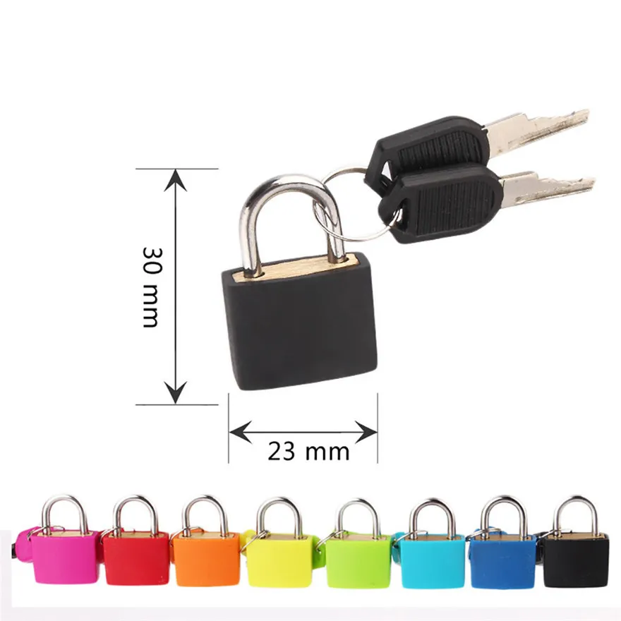 Mini forte aço impermeável cadeado, viagem mala diário bloqueio, caixa de plástico colorido, decoração do caso, pequeno, 2 chave, 30x23mm, 1pc