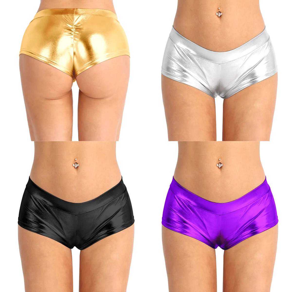 Womens Fashion Shorts Wet Look Shiny Faux Leather Low Waist Femme Hot Shorts Night Clubwear for Pole Dancing Raves Costumes