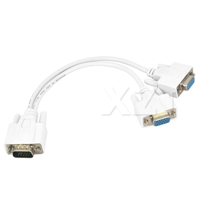 High Quality 1 Male VGA to 2 Female VGA Splitter Cable 2 Way VGA SVGA Monitor Dual Video Graphic LCD Y Splitter Cable