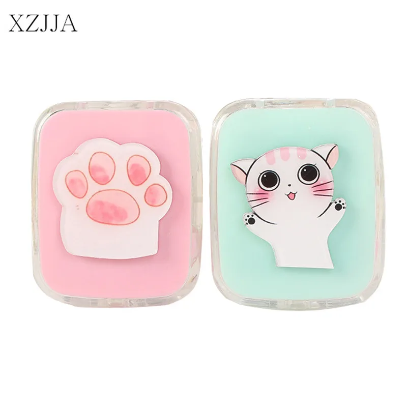 XZJJA Cartoon Cat/Paw Contact Lenses Storage Box Cute Contact lens Case Box Eyes Care Kit Holder Travel Washer Cleaner Container