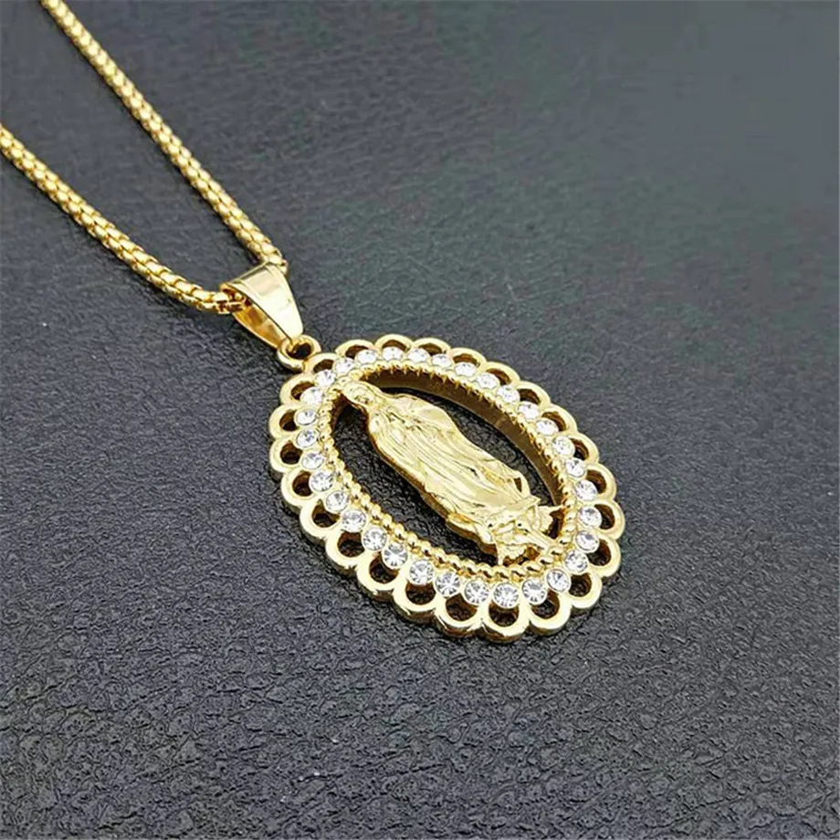 Stainless Steel Virgin Mary Gold Necklaces Pendants For Women 2020 Gold Color Madonna Necklace Religious Christian Jewelry