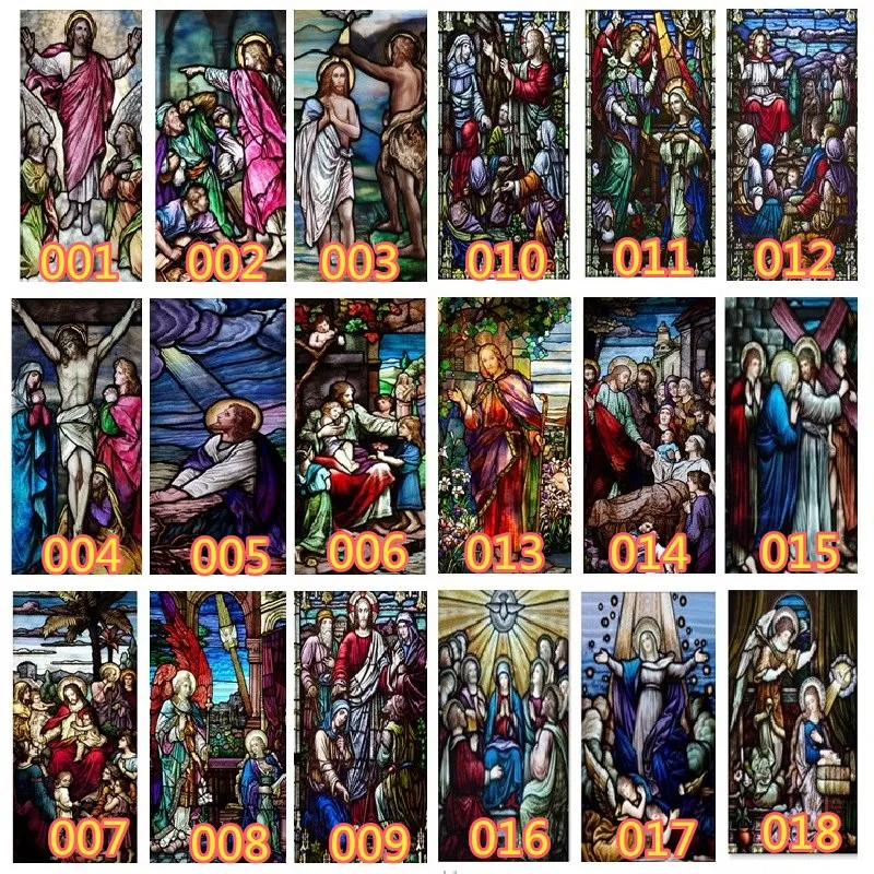 Custom made Window Film European multicolor Retro Static Jesus Church Religious People Stained Glass Films Color Film Frosted