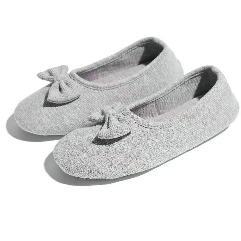 Pink/Gray Female Slippers Cotton Women Bow Mark Home Shoes Women Indoor Bedroom Guest Cool House Slipper