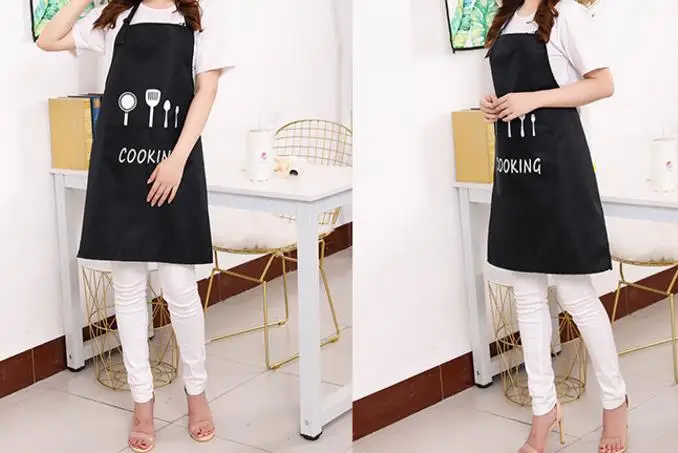 Aprons with Front Big Pocket Waterproof Oil Proof Kitchen Knife Fork Print Apron Cooking Baking Household Cleaning Tools kit