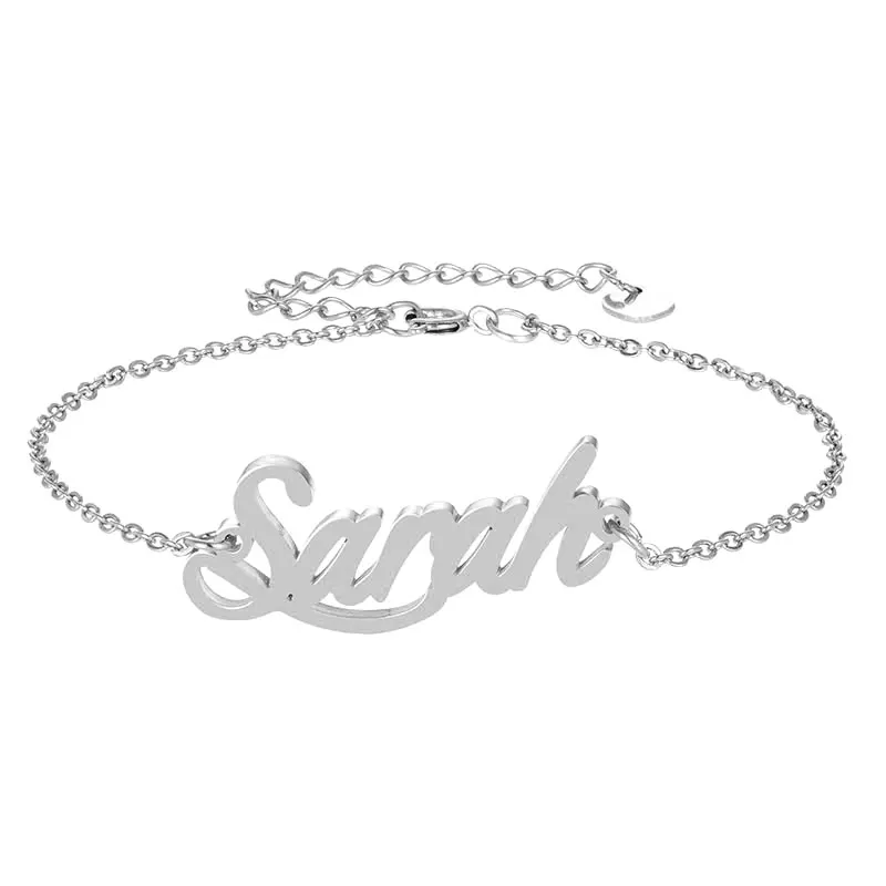 Sarah Letters Name Bracelet for Women Girl Stainless Steel Charm Bracelets Pulseira Masculina Handwriting Words Christmas Gift