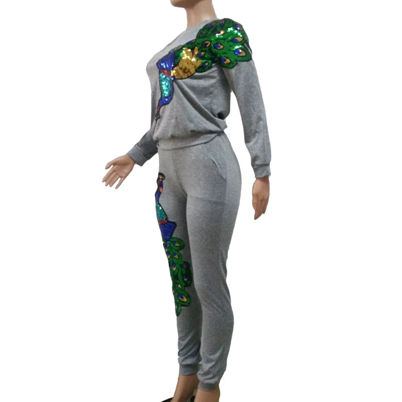 طقم مكون من قطعتين من بنطلون رياضي مزين بالترتر لباس علوي للنساء بذلة رياضية بنمط طاووس بدلة عرق للسيدات طقم من قطعتين من Harajuku Phoenix #5