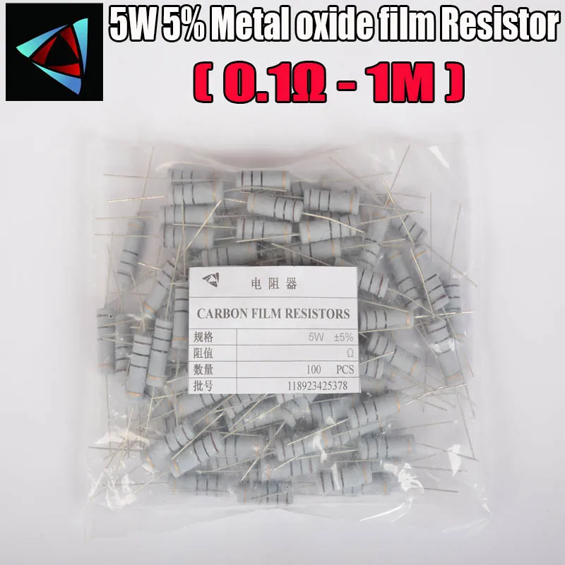 

50PCS 5% 5W Metal oxide film Resistor 0.1R ~ 1M 100R 220R 330R 1K 1.5K 2.2K 3.3K 4.7K 10K 22K 47K 100K 0.22 0.33 Carbon Film