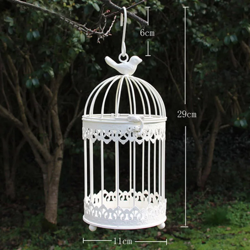 Outdoor Modern iron garden wrought metal birdcage white bird cage with Bird hook decoration hanging flowerpot succulent plants